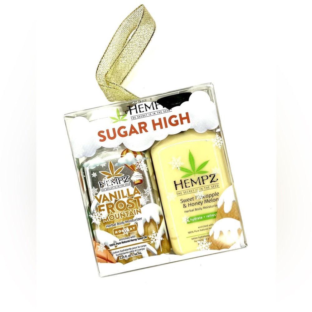 HEMPZ SUGAR HIGH -2PK VANILLA FROST & SWEET PINEAPPLE HONEY MOISTURIZER LOTION.